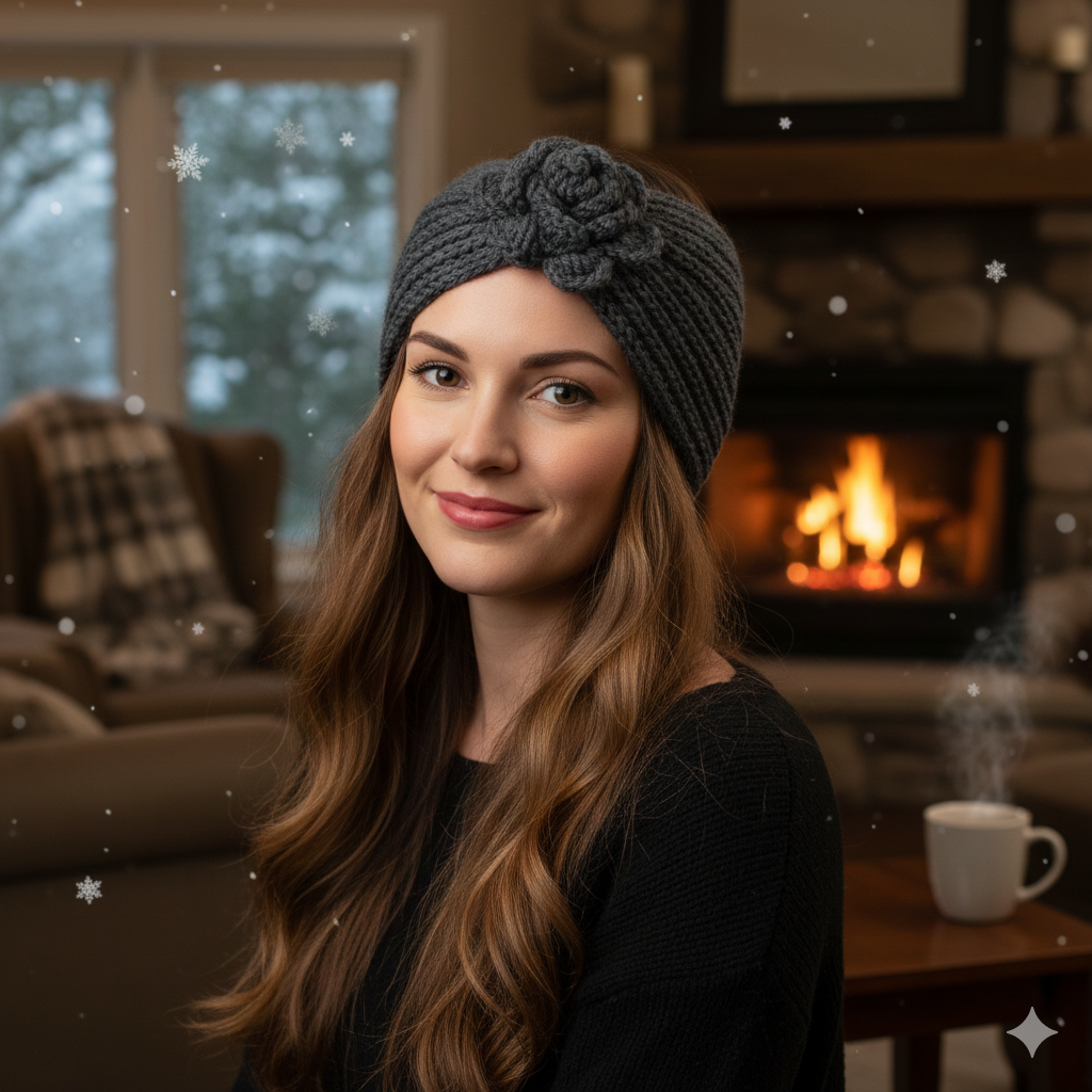 Winter Headwrap with Flower Design