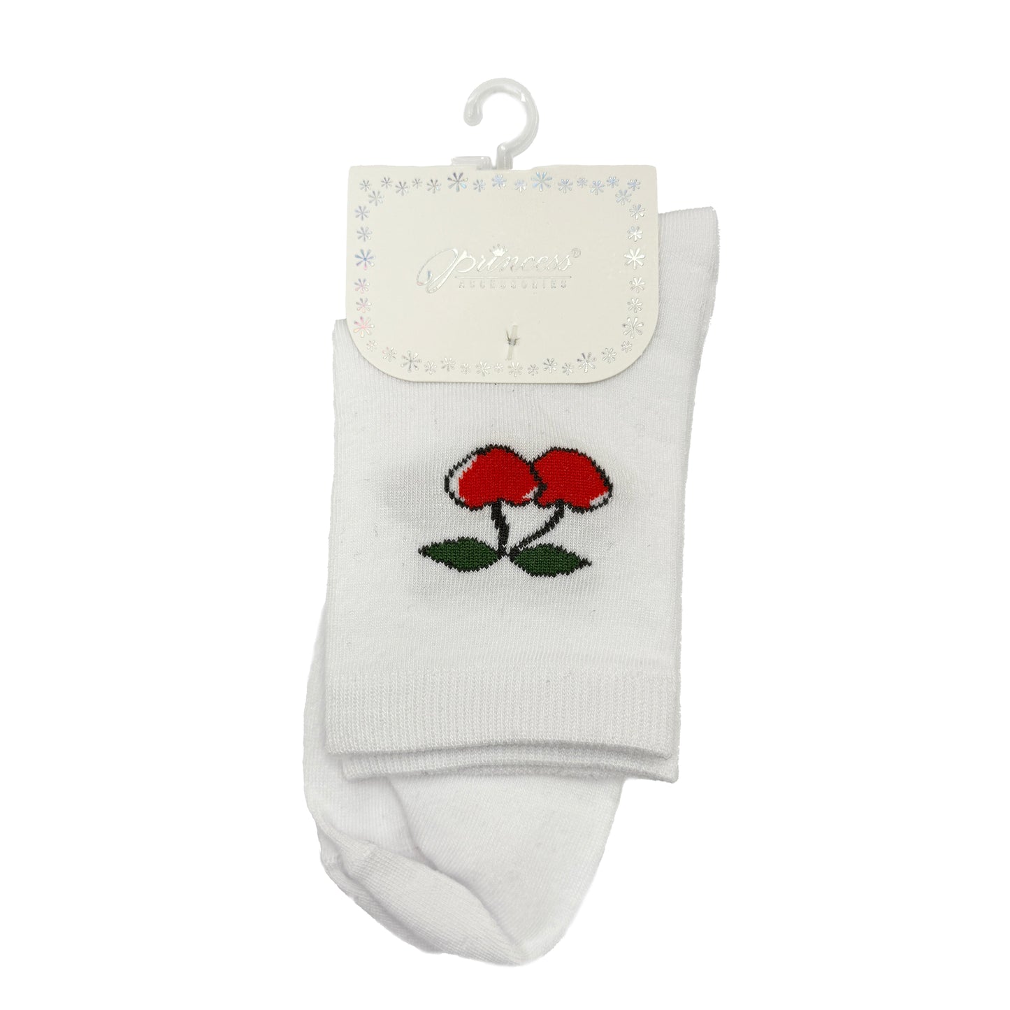 White Socks with Cherry Print