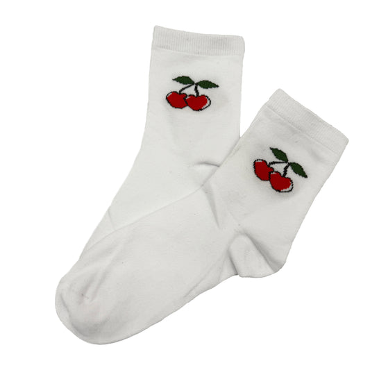 White Socks with Cherry Print
