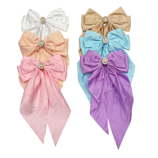 Satin Bows with Pearl Pendant
