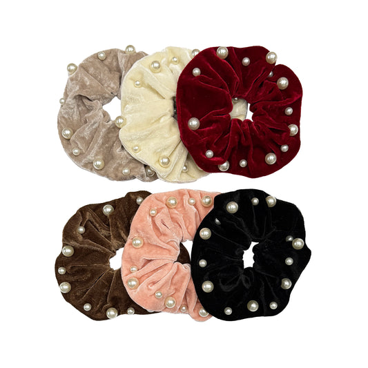 Velvet Scrunchies with Pearls