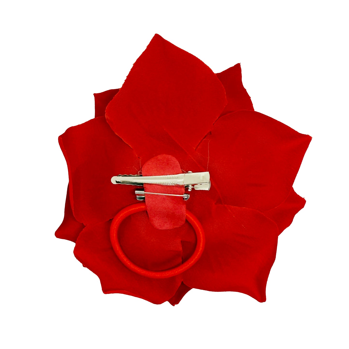 Jumbo Red Rose Brooch Hair Clip and Elastic Tie