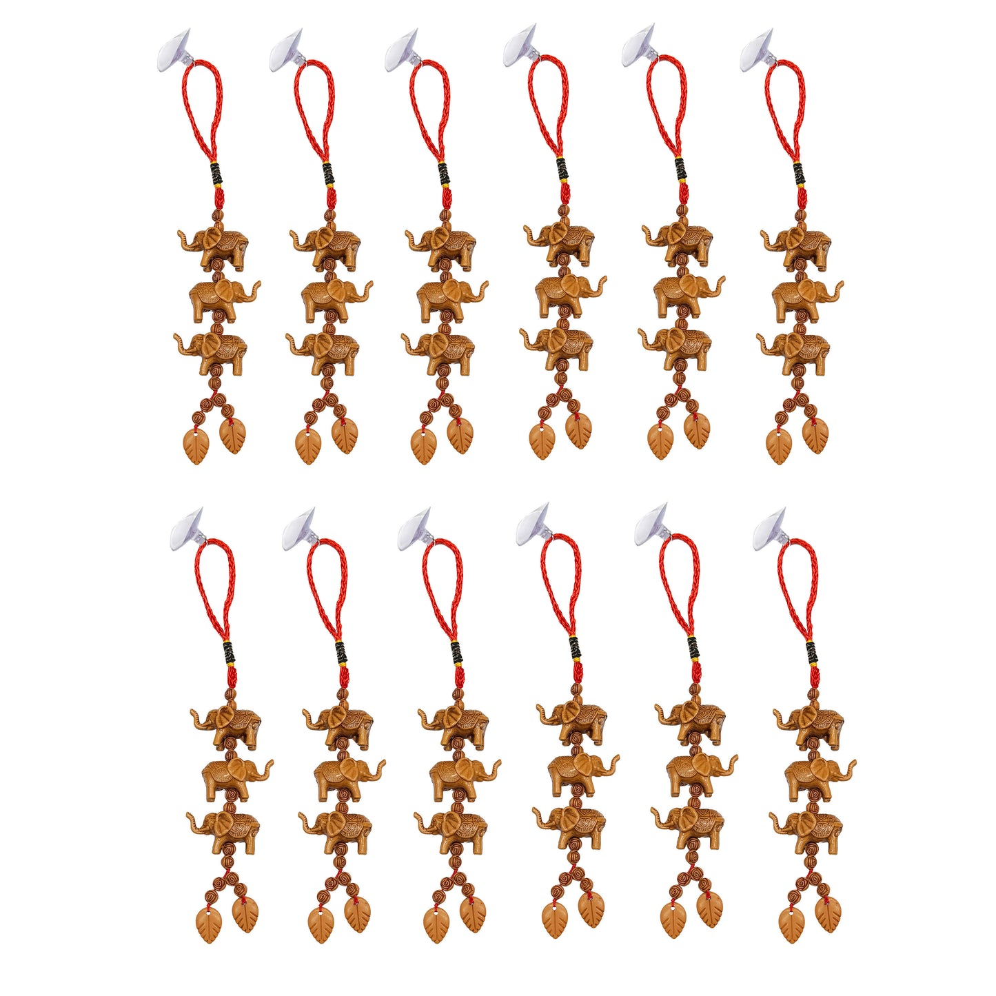 Wooden Three Elephant Keychain Rearview Mirror Window Decor for Good Luck