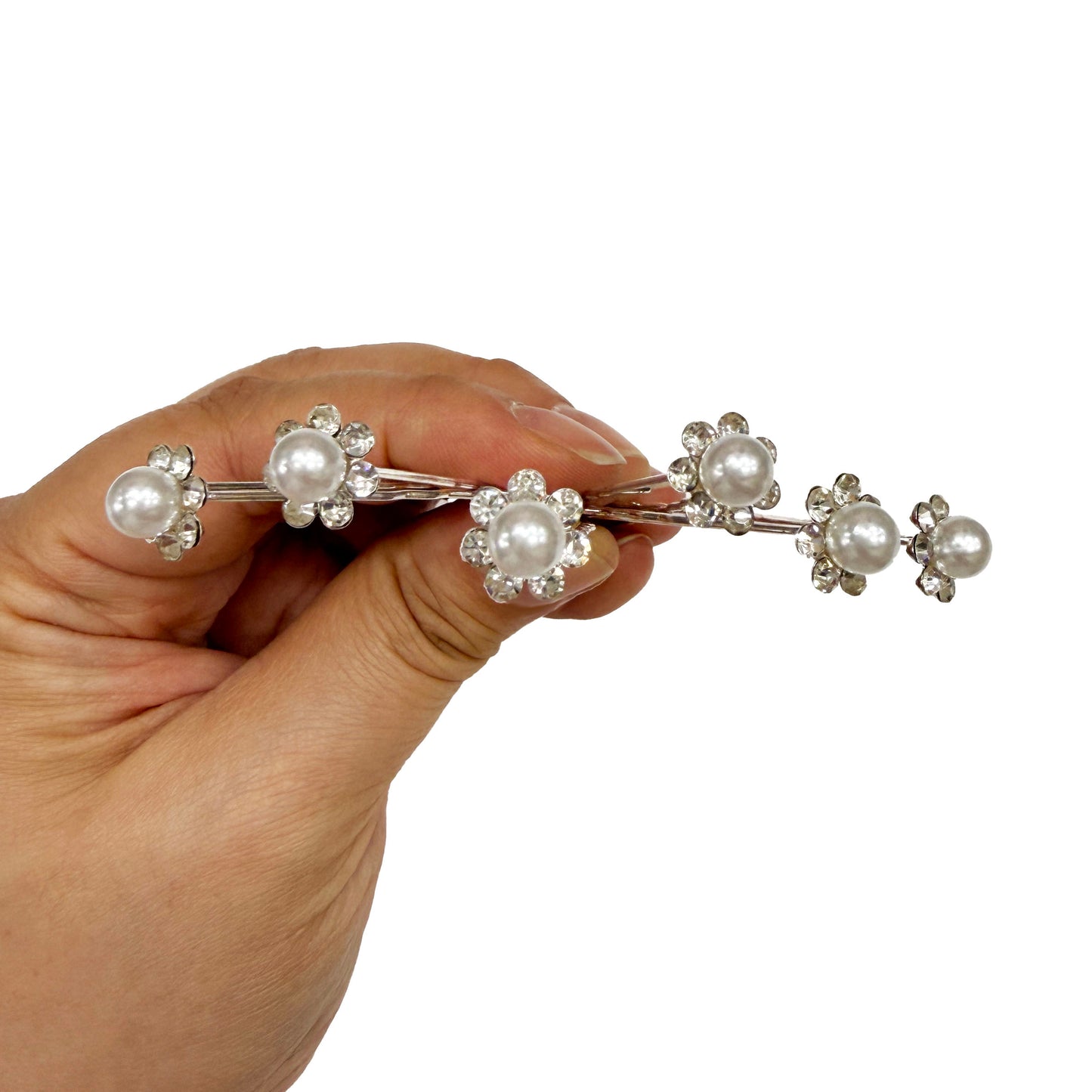 Set of 6 Decorative Flower Hair Pins with Pearl and Stones