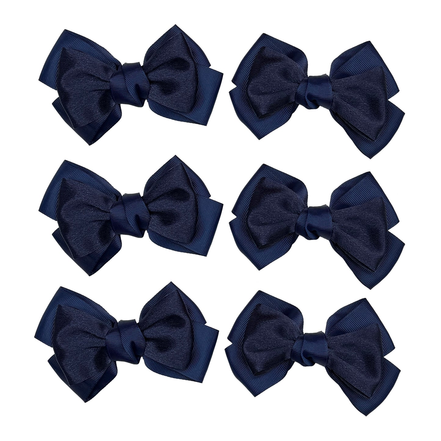 3 Pair Hair Bows - White, Red, Navy Blue
