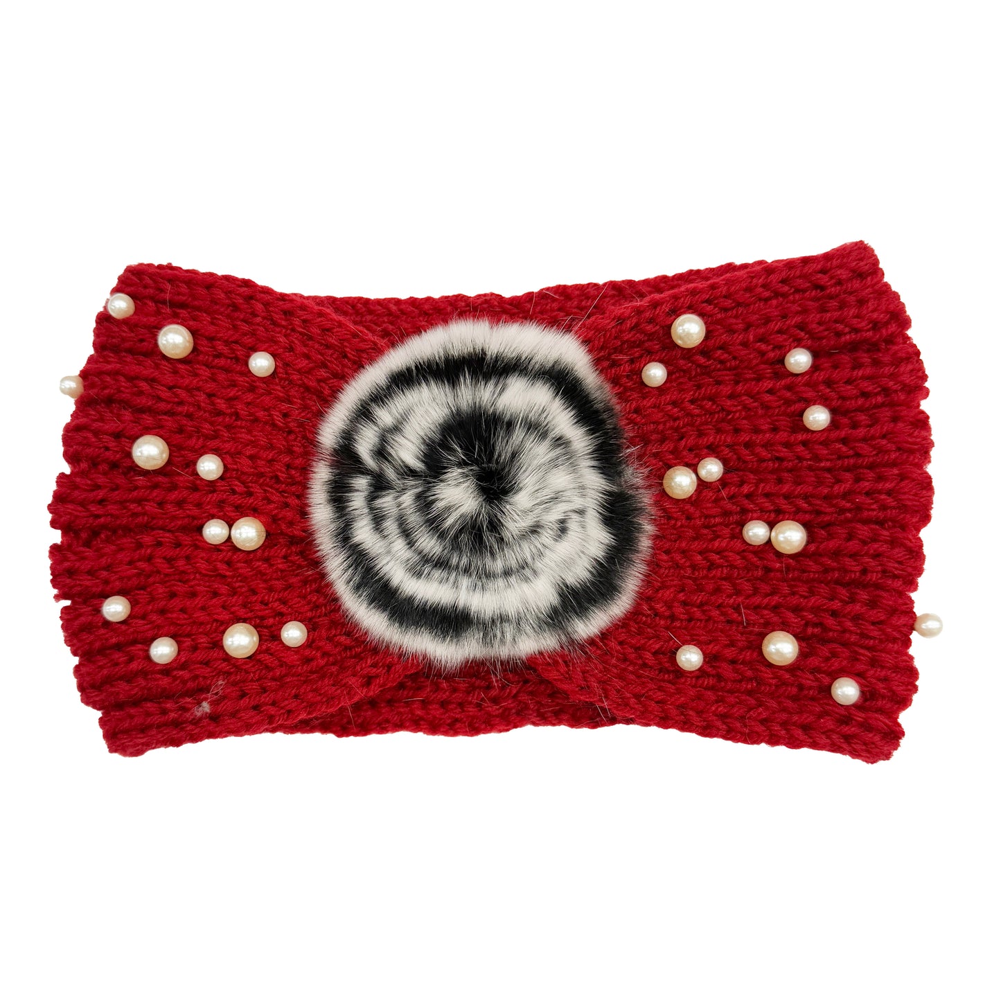 Knitted Headwrap with Fuzzy Detail and Pearls