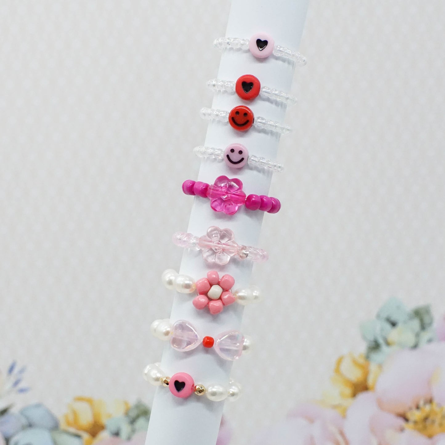 Beaded Smile & Heart Ring - DAINTY LOVER