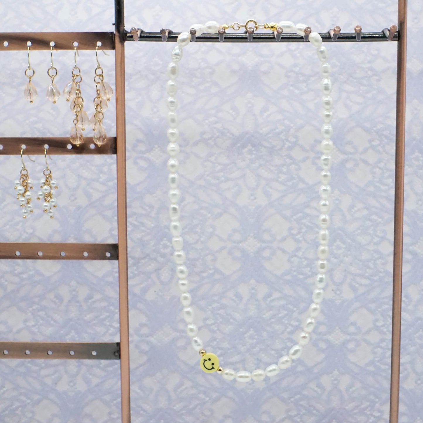 Pearl Necklace with Smile Bead - HAPPINESS