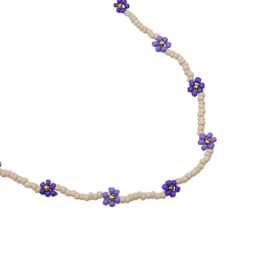 Beaded Flower Necklace - LAVENDER BUNCH