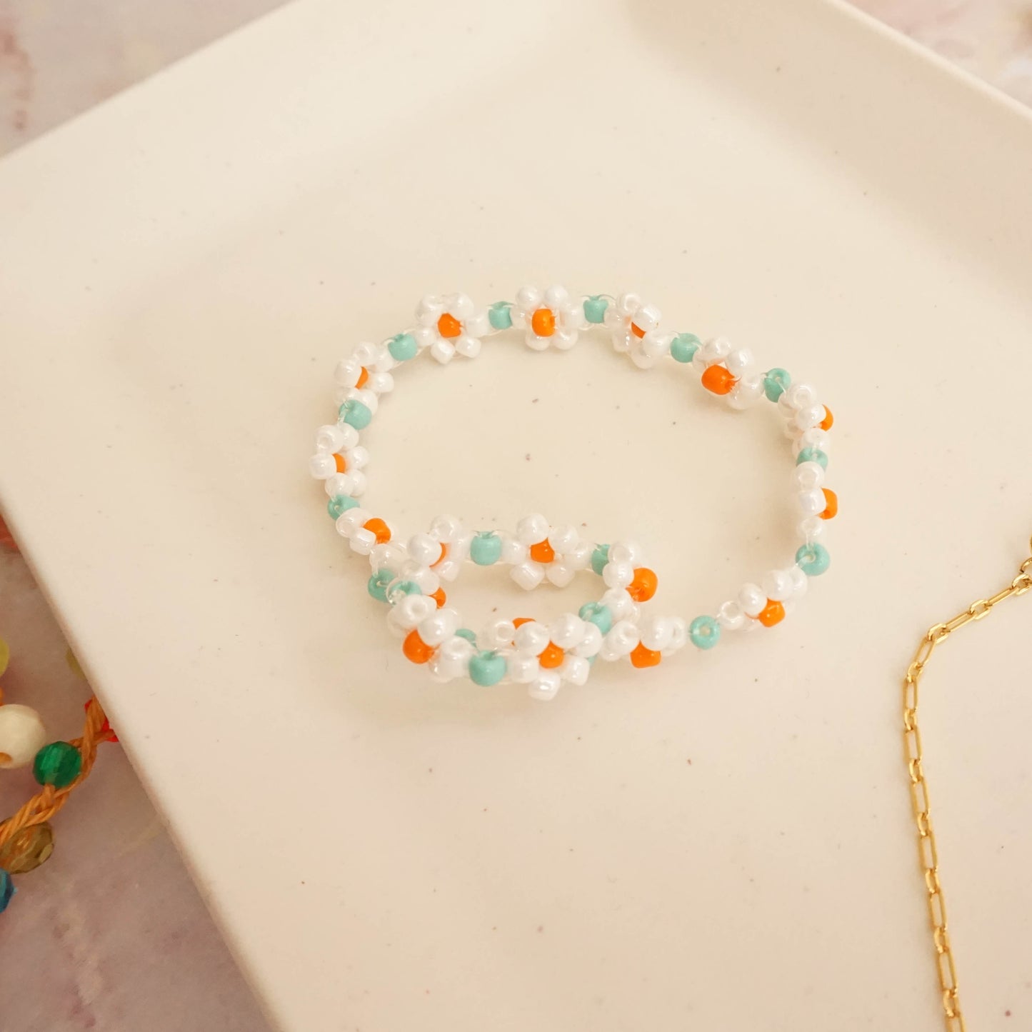 Beaded Flower Bracelet & Ring Set - FUNDAISY