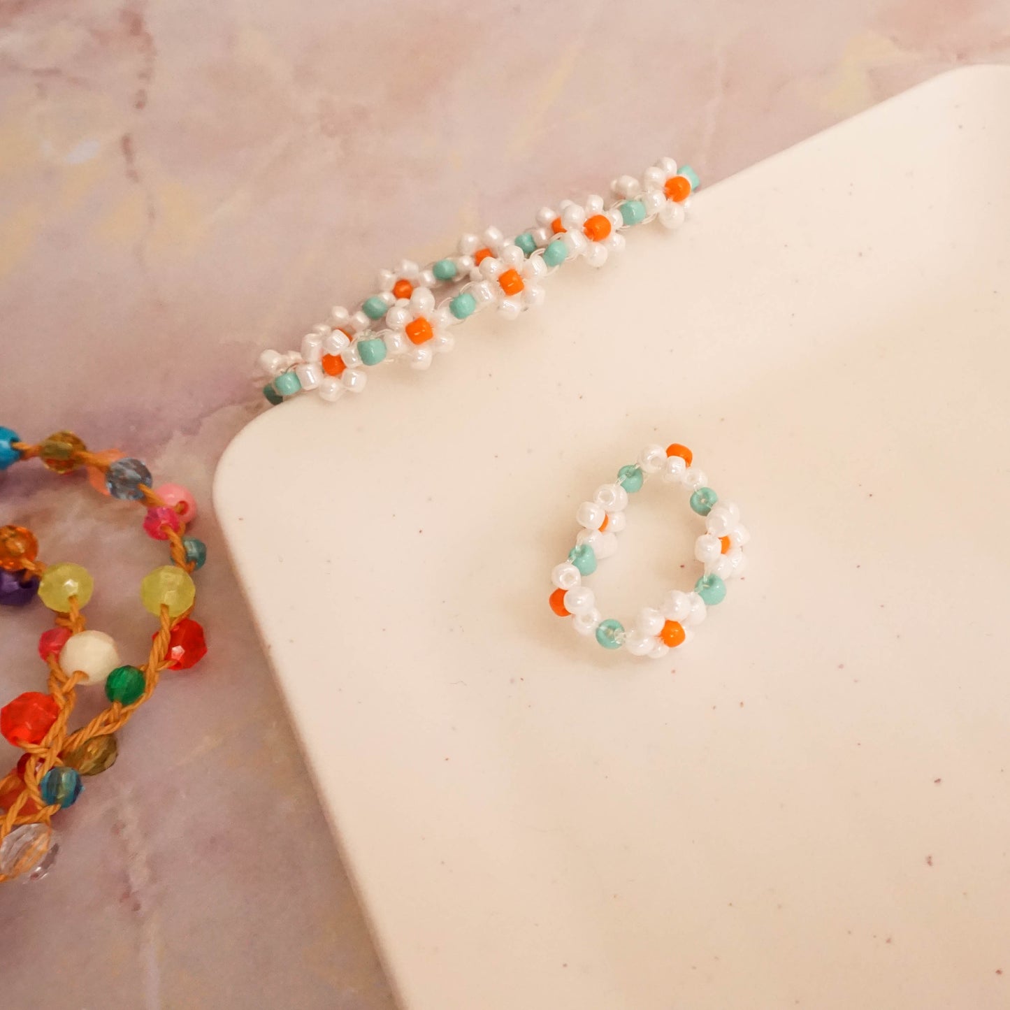 Beaded Flower Bracelet & Ring Set - FUNDAISY