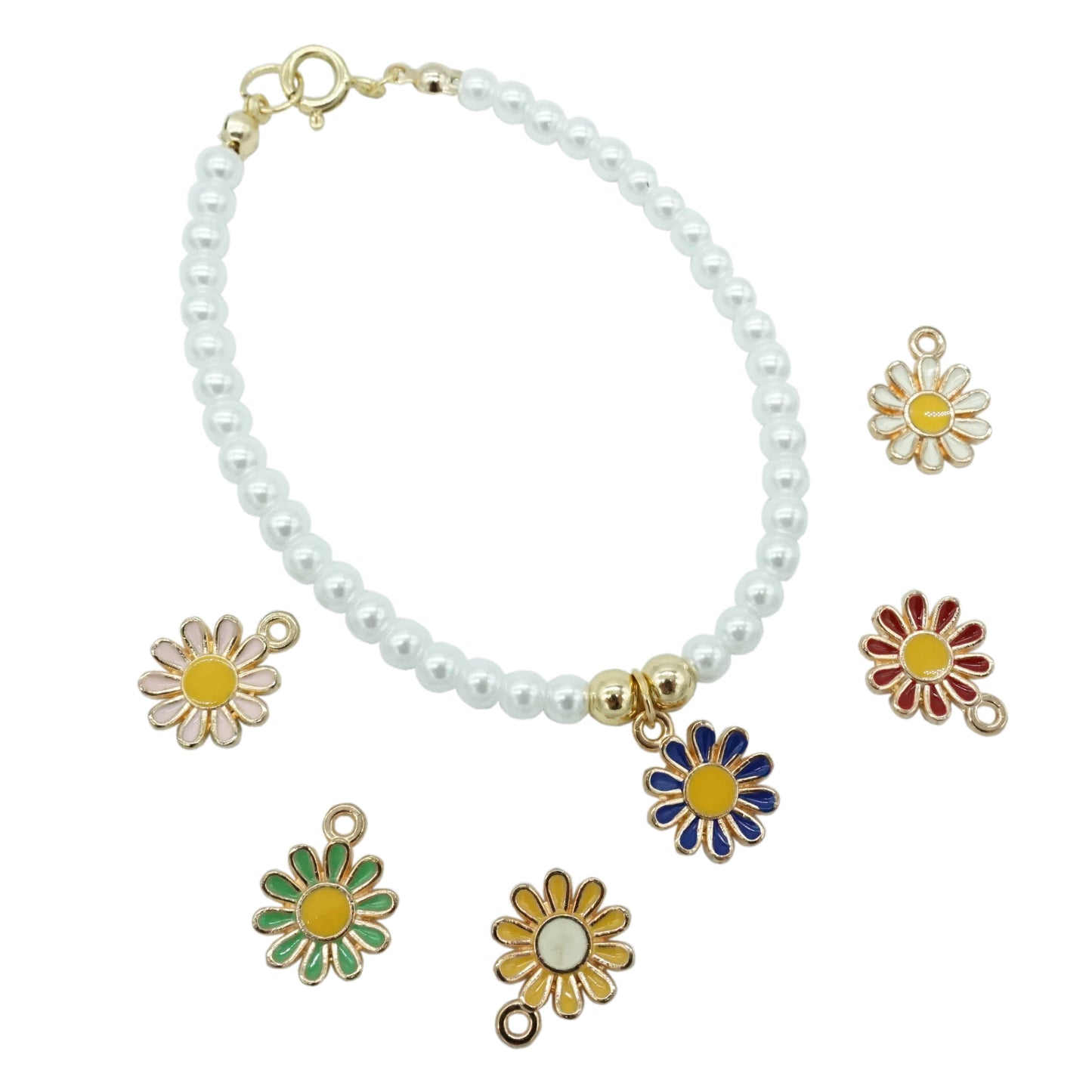 Glass Pearl Bracelet with Flower Charm - YOU ARE MY DAISY