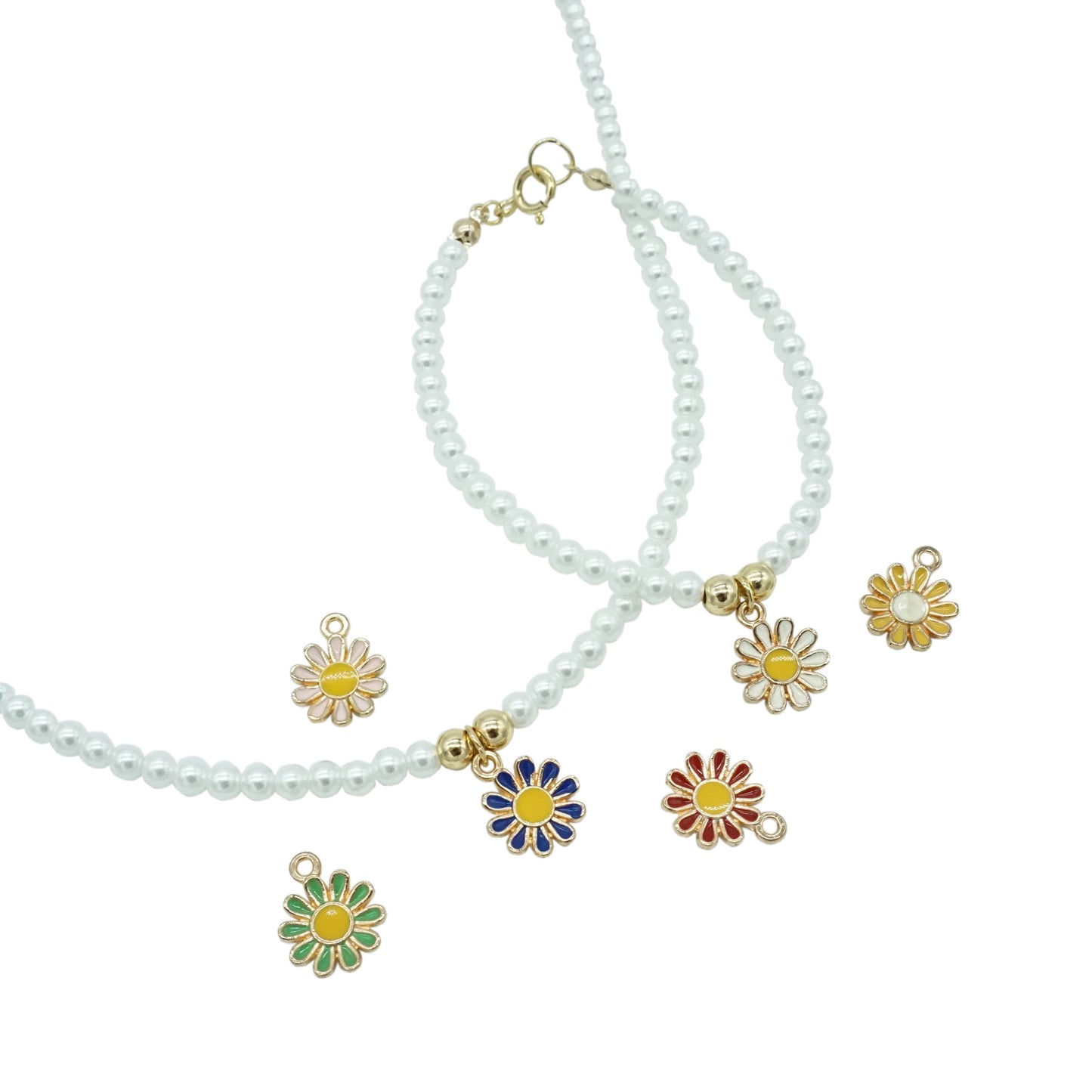 Glass Pearl Necklace with Flower Charm - DEAR MY DAISY