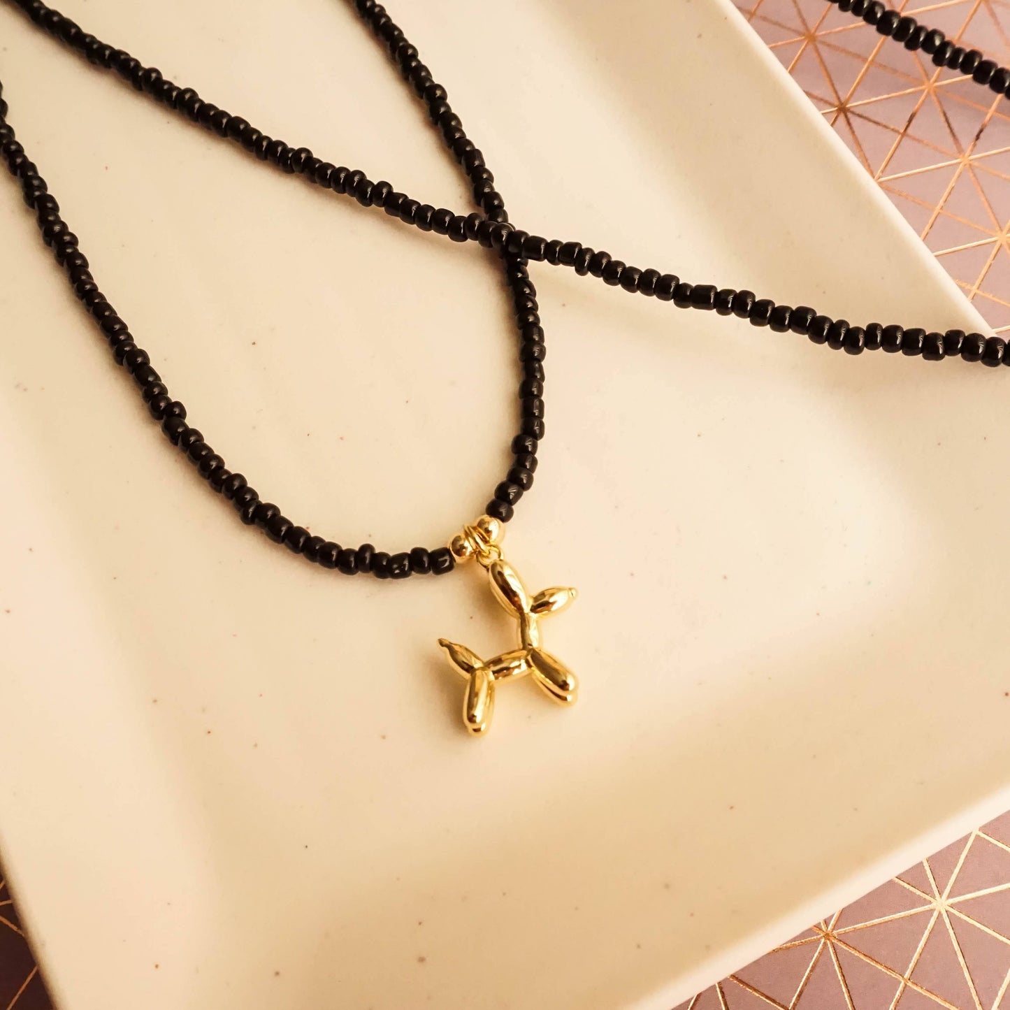 Balloon Dog Charm Necklace - BLACK LEASH