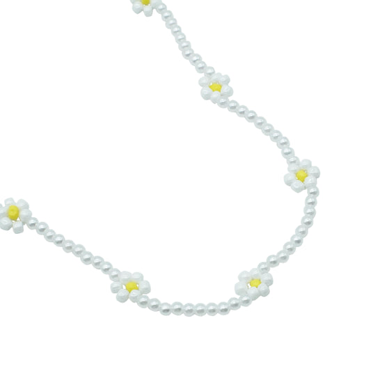 Beaded Flower Necklace - PEARLY FLOWER