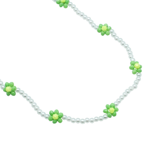 Beaded Flower Necklace - EVERGREEN BLOOM
