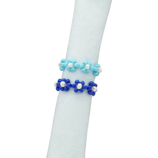 Flower Beaded Rings - BLUE BLOOMS