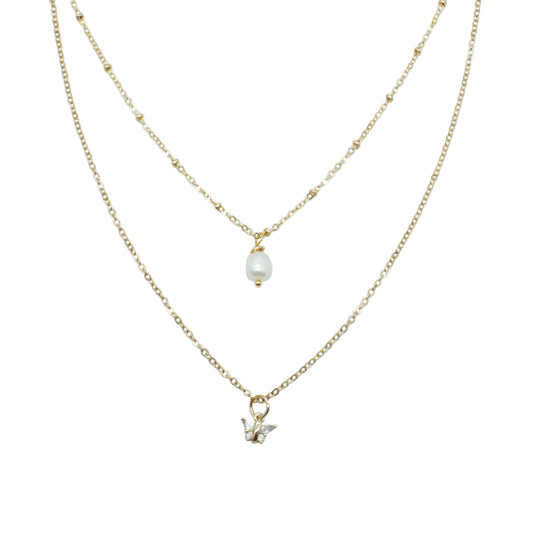Layering Necklace - PEARL & BUTTERFLY