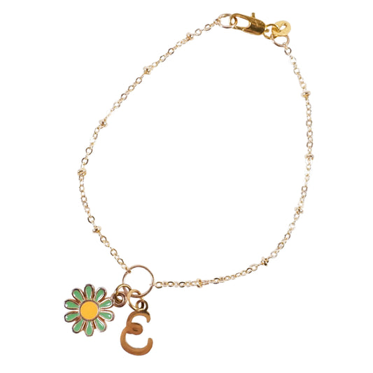 Chain Bracelet with Initial and Flower Charm - UNIQUELY U