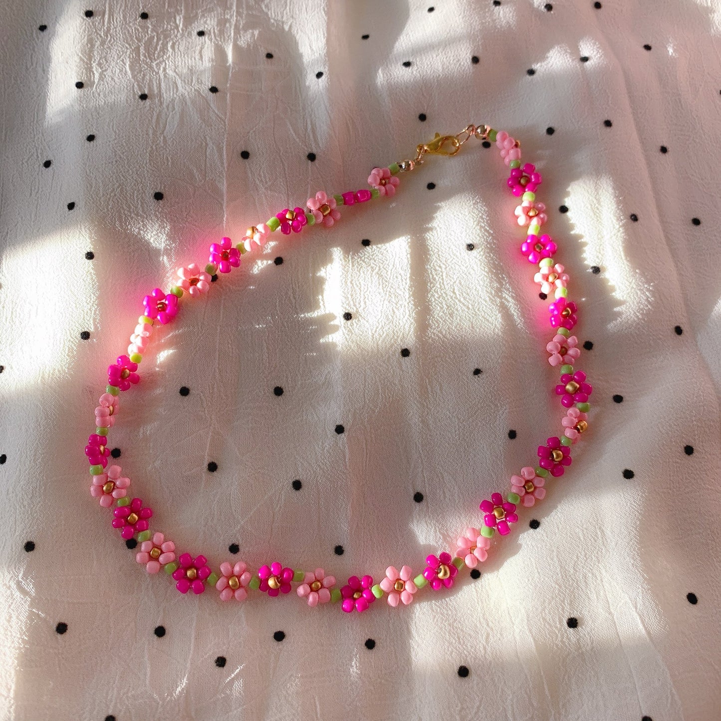 Beaded Flower Necklace - PINK FIELD