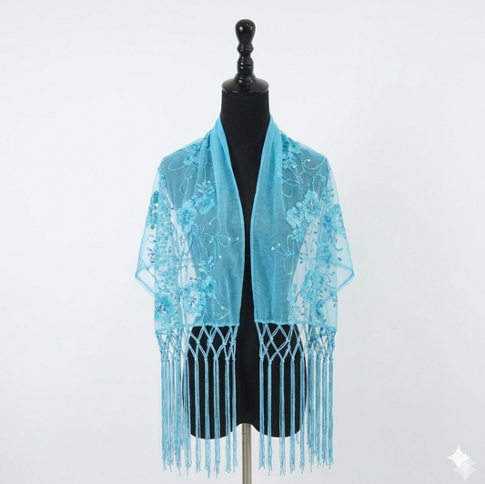 Sequin Chiffon Mesh See-Through Shawl Scarf Cover-Up Wrap
