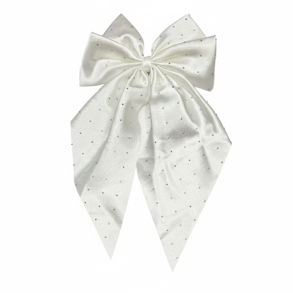 Satin Bow with Stones - Black & White
