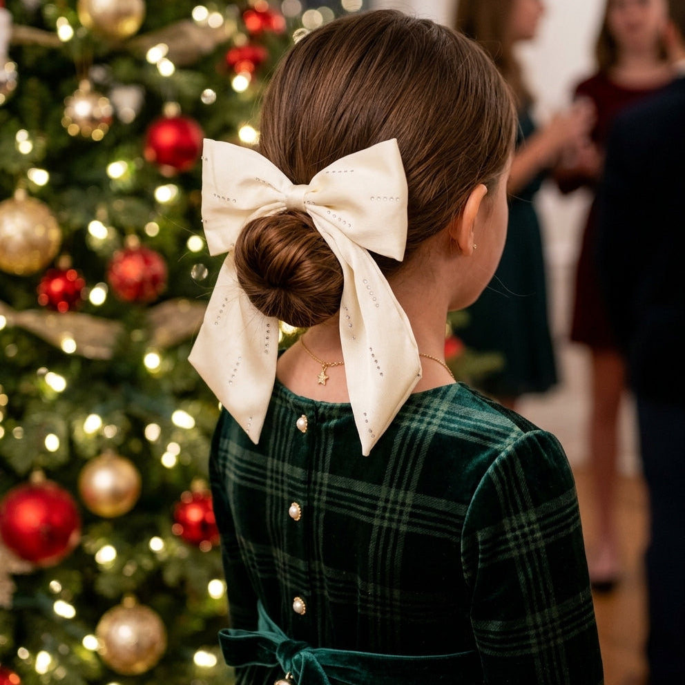 Satin Hair Bows with Gems