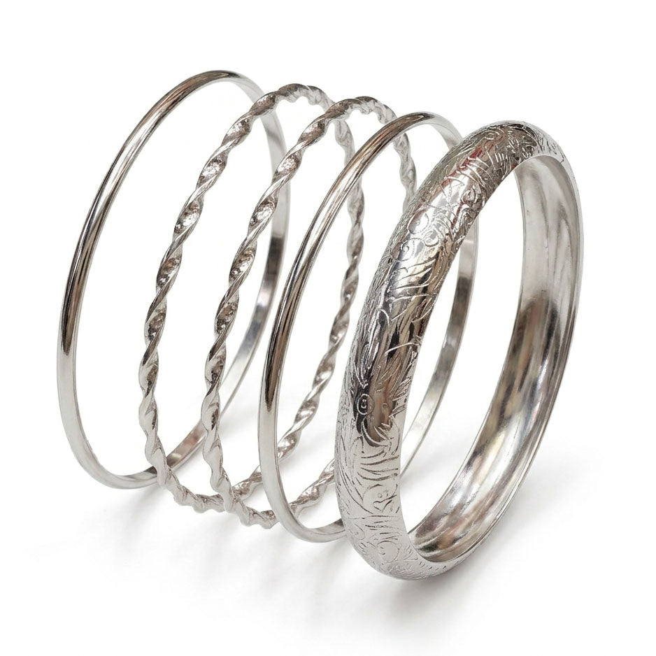 Set of 5 Bangles - Gold or Silver