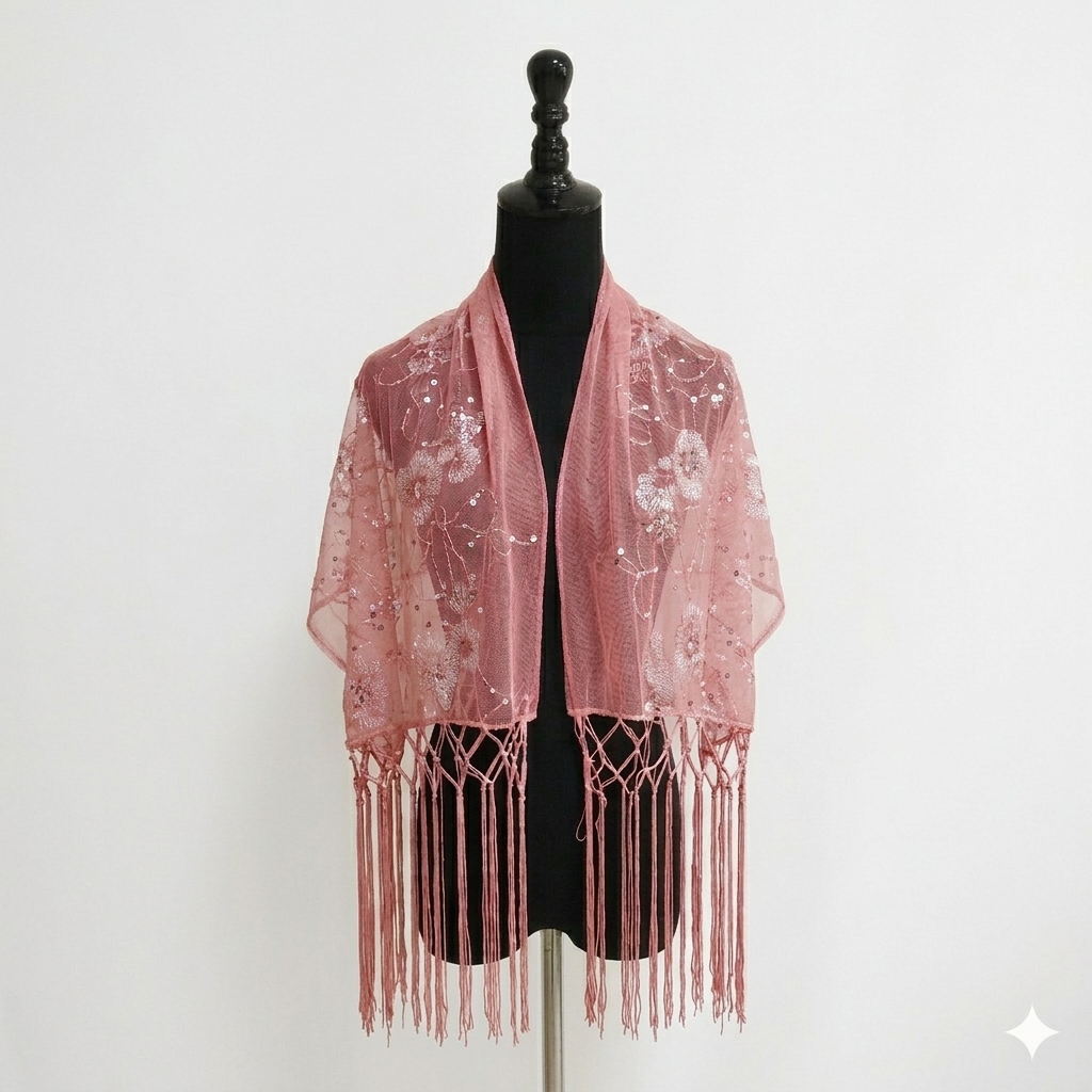 Sequin Chiffon Mesh See-Through Shawl Scarf Cover-Up Wrap