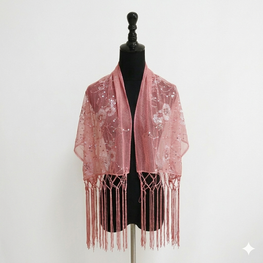Sequin Chiffon Mesh See-Through Shawl Scarf Cover-Up Wrap