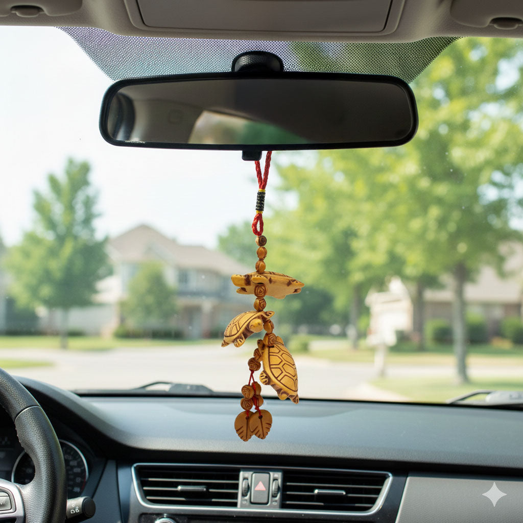 Wooden Three Turtles Keychain Rearview Mirror Window Decor for Good Luck