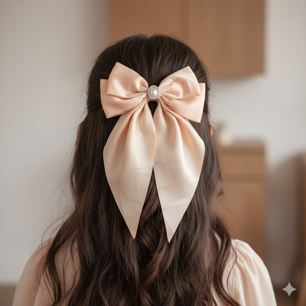 Satin Bows with Pearl Pendant