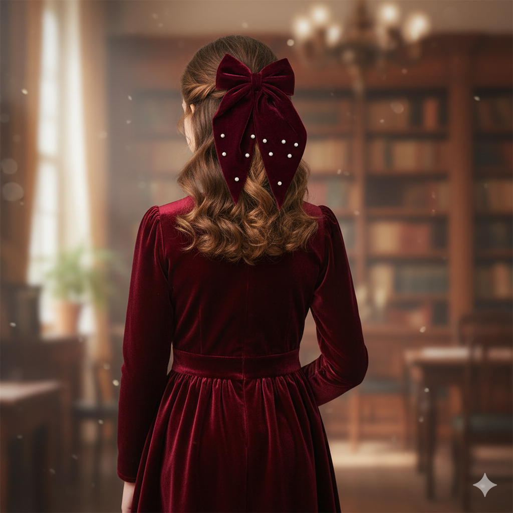 Velvet Hair Bows with Pearls