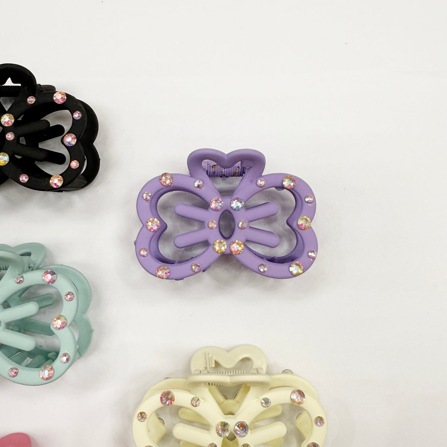 Mini Kitty Bow Hair Claw Clip with Stones