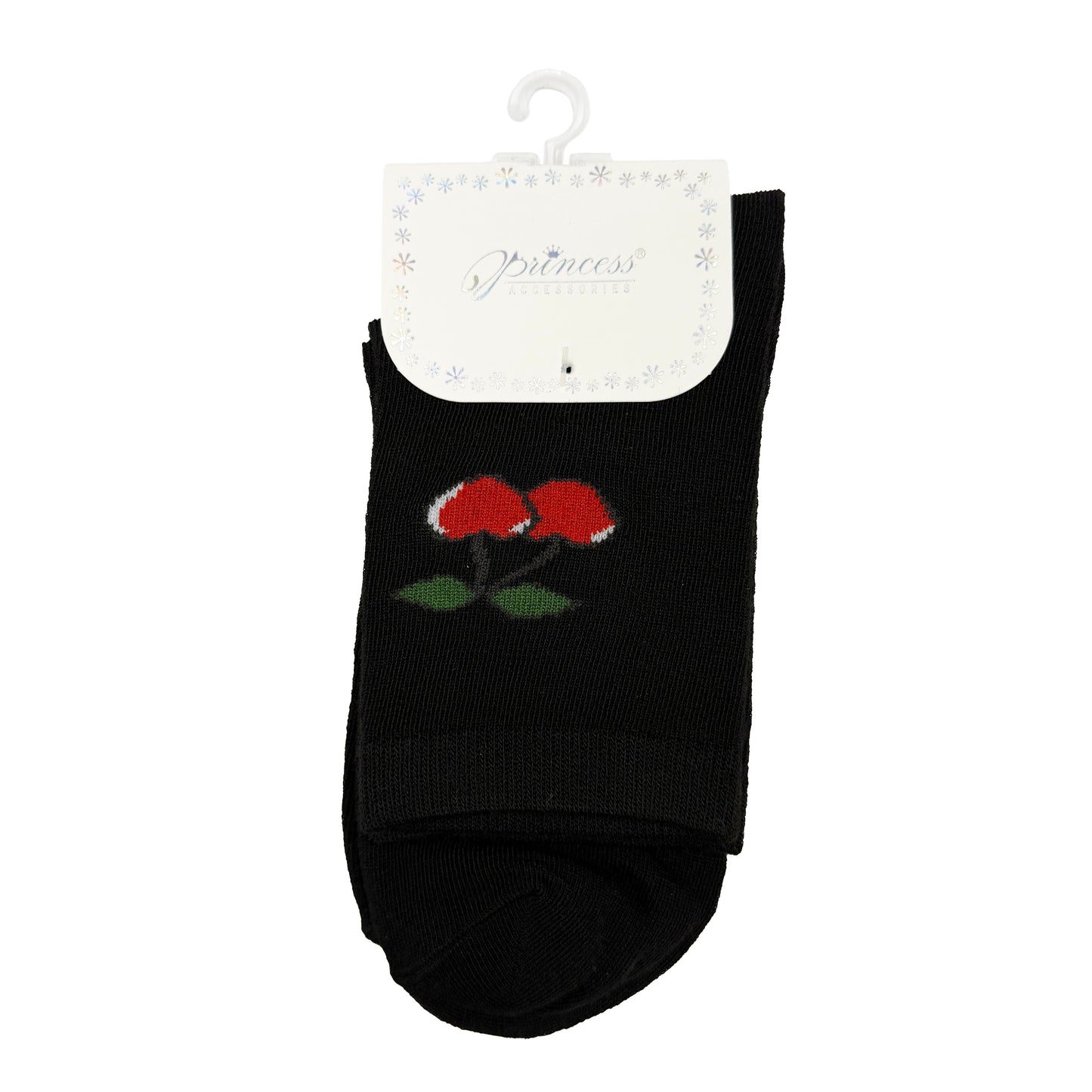 Black Socks with Cherry Print