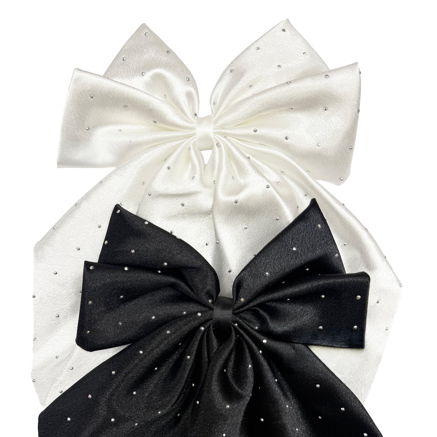 Satin Bow with Stones - Black & White