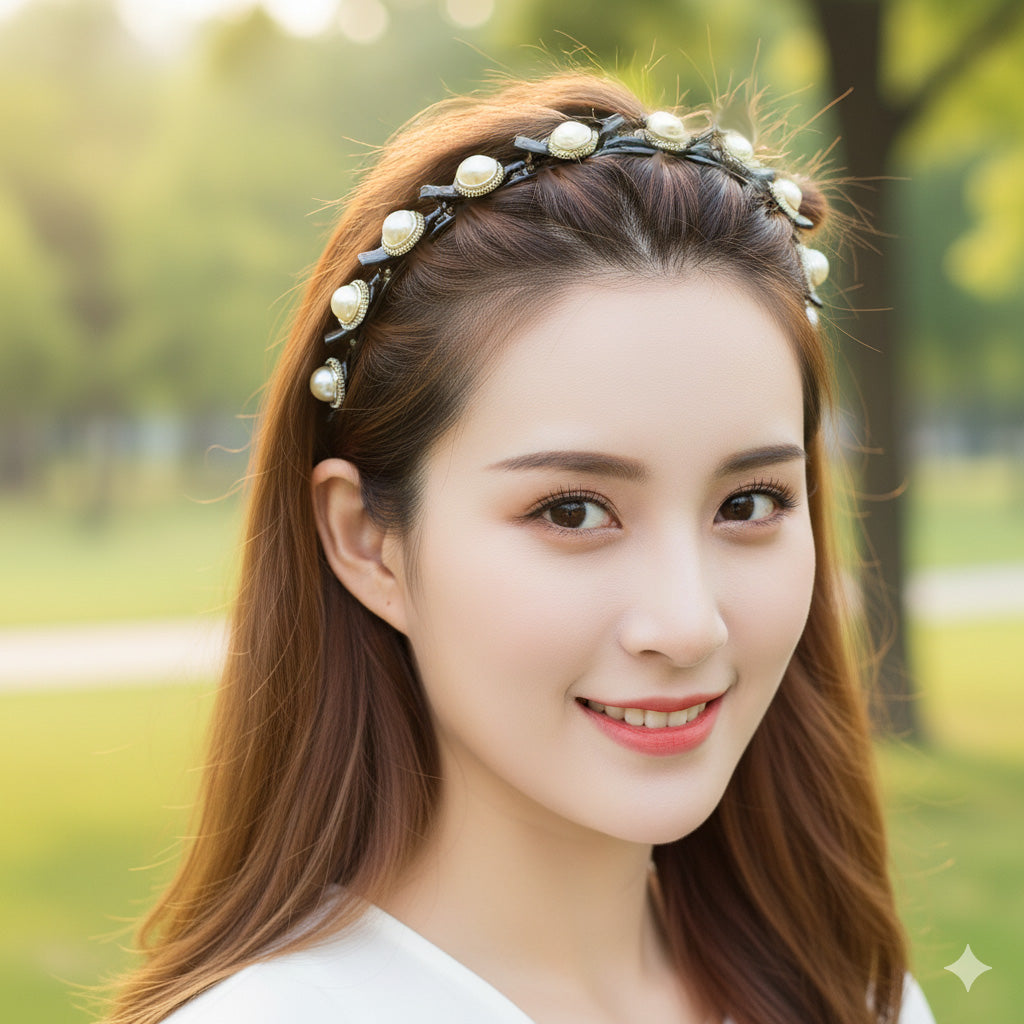 Headband with Clips, "Twist-and-Clip" Bangs