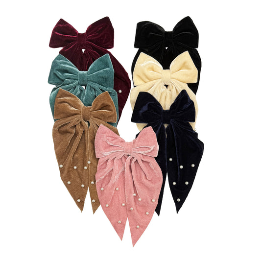 Velvet Hair Bows with Pearls