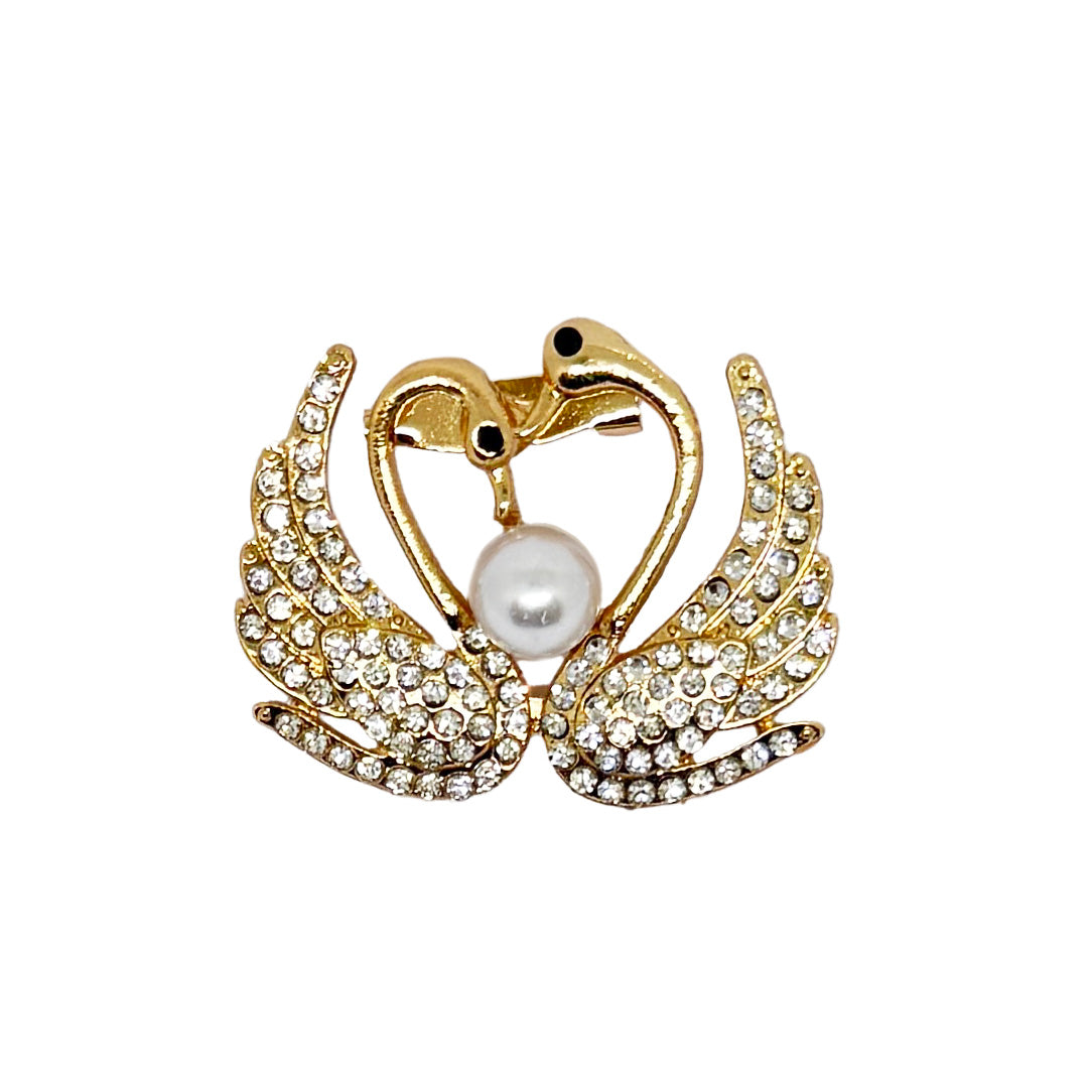 Swan Couple Brooch in Gold