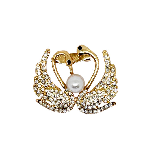 Swan Couple Brooch in Gold