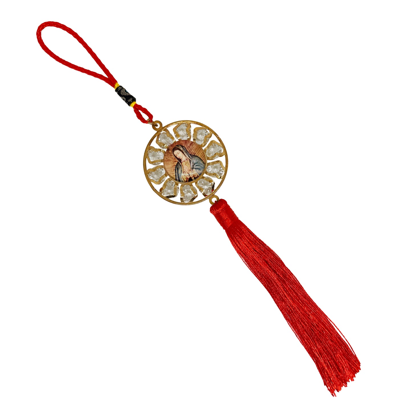 Religious Car Tassel of Virgin Mary (Virgen De Guadalupe) with Red Strings