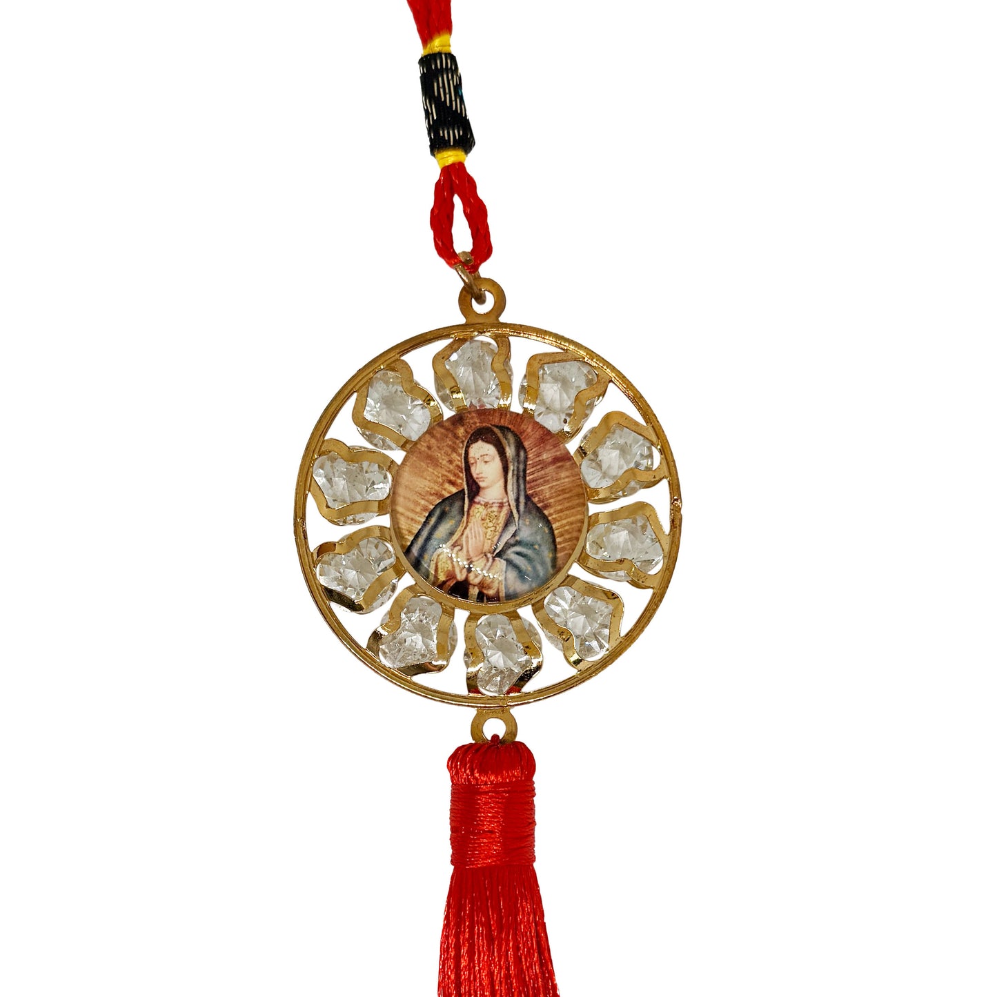 Religious Car Tassel of Virgin Mary (Virgen De Guadalupe) with Red Strings