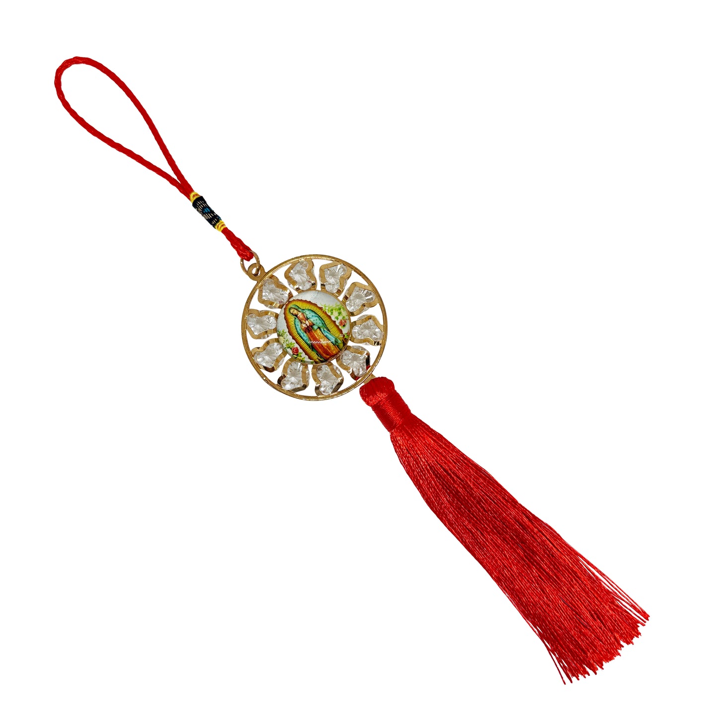 Religious Car Tassel of Virgin Mary (Virgen De Guadalupe) with Red Strings