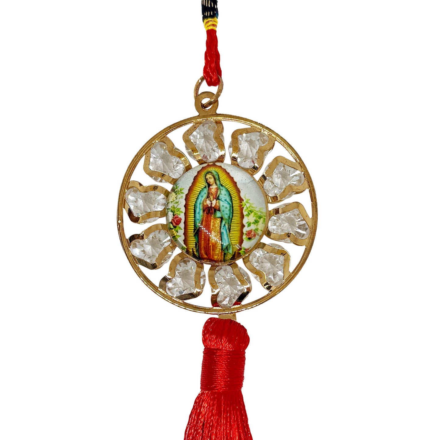 Religious Car Tassel of Virgin Mary (Virgen De Guadalupe) with Red Strings