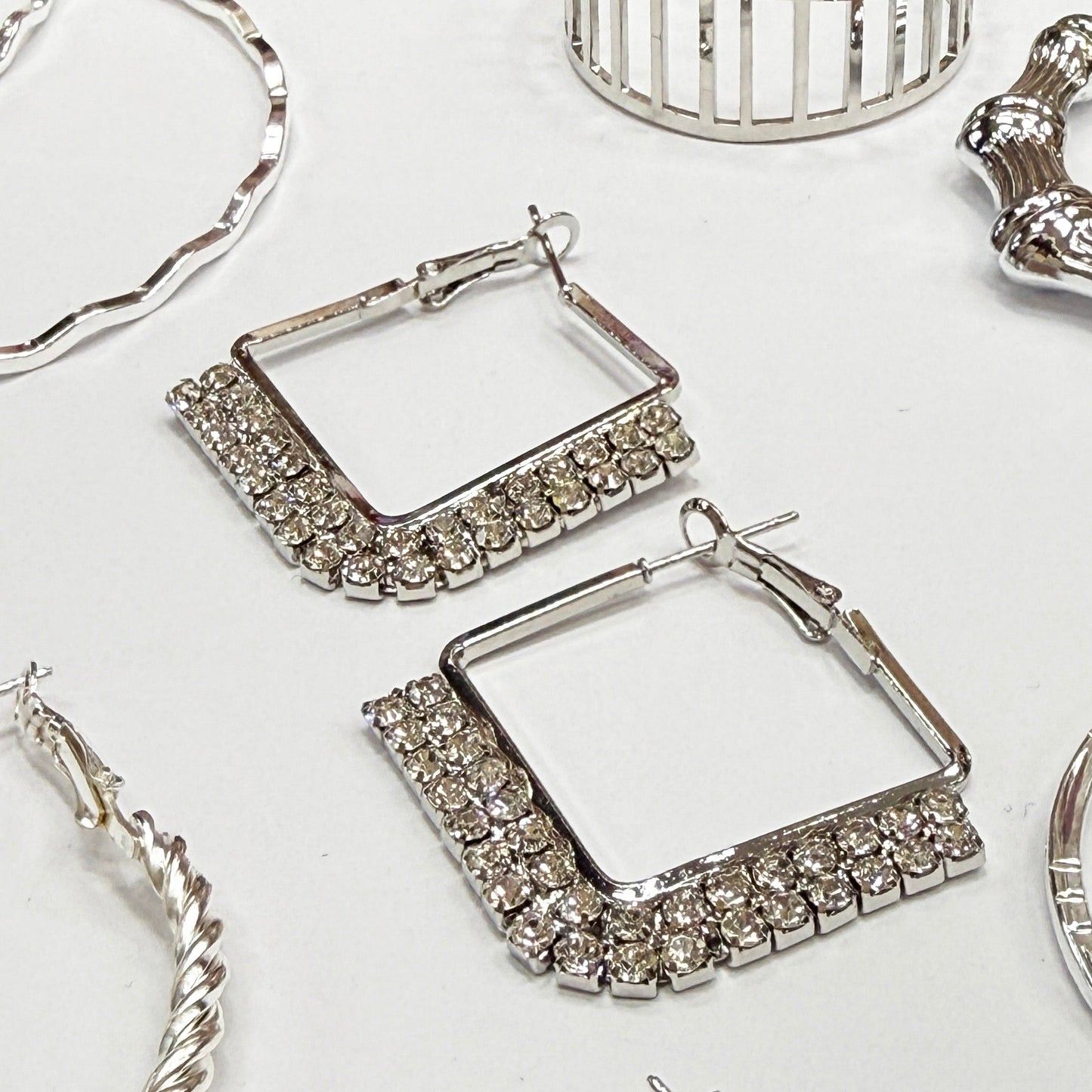 Square Hoop Earrings with Stones