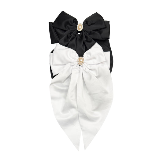 Satin Bows with Pearl Pendant
