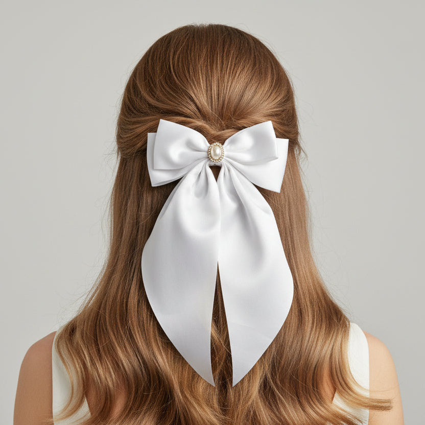 Satin Bows with Pearl Pendant