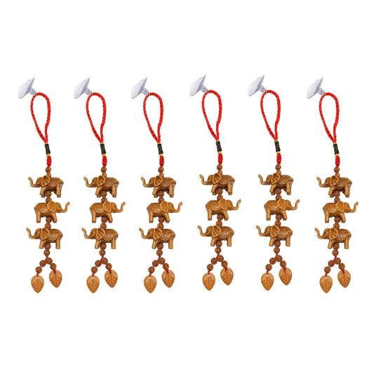 Wooden Three Elephant Keychain Rearview Mirror Window Decor for Good Luck