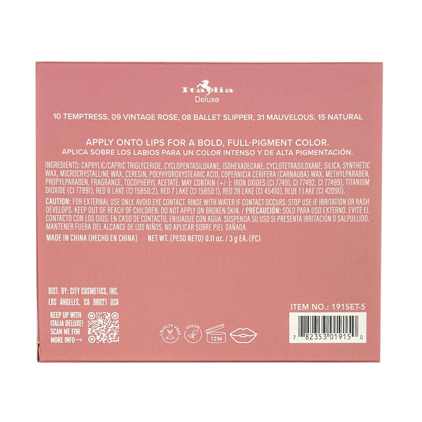 Italia Deluxe Mousse Matte Lipstick Set - Top Five - Soft Serve (New Ver. of Modest Mauves)