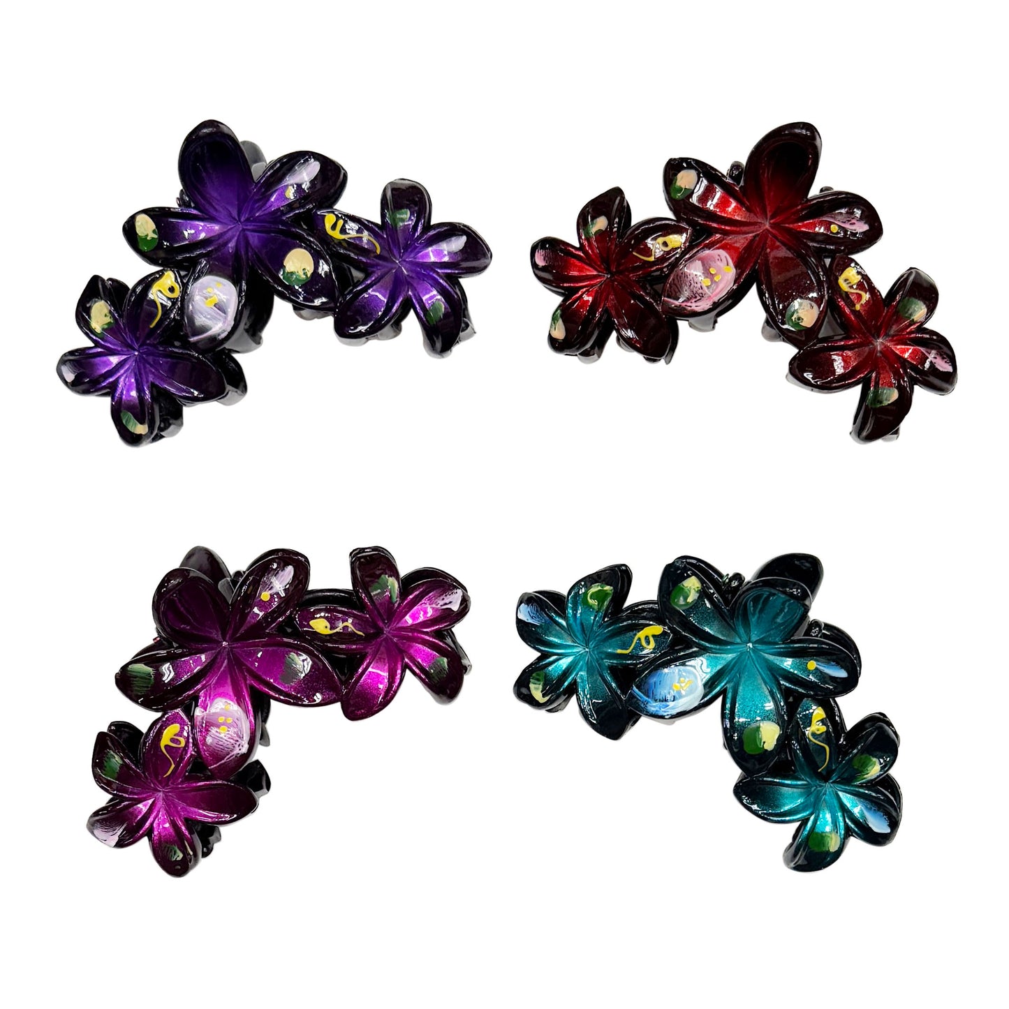 Claw Clips with Three Printed Hawaii Flowers